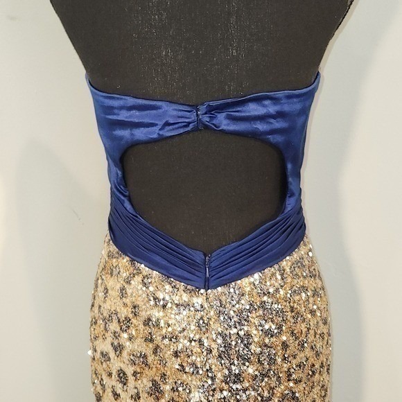 HOCO Blue Sequin Leopard Formal‎ Dress Rhinestone Glitter Animal Slit Gown small - Picture 7 of 14